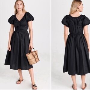 Ulla Johnson Black Midi Dress with Puff Sleeves